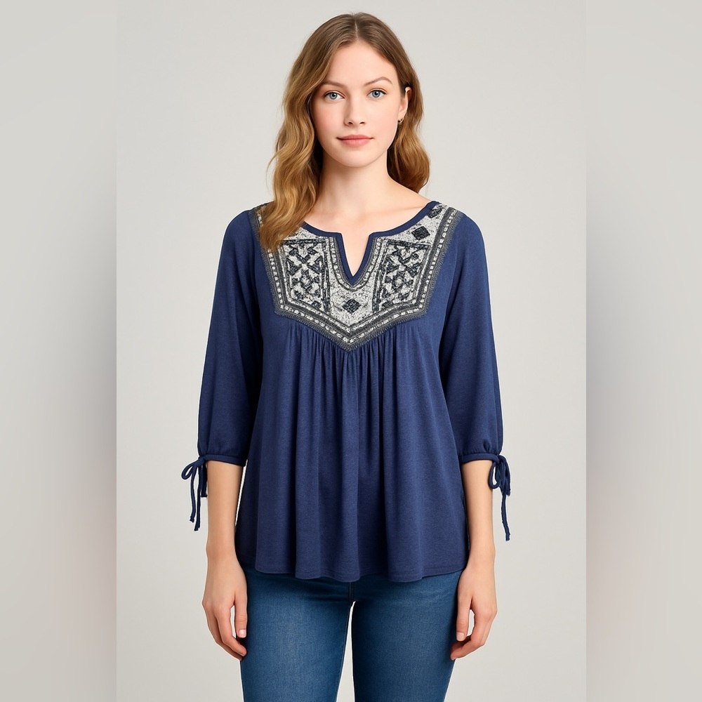 Siren Lily Women's Semi Sheer Peasant Blouse Women’s Size L